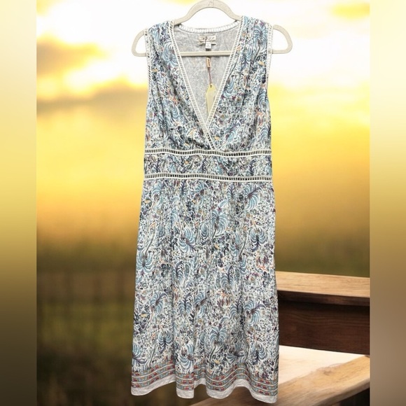M.S.S.P max studio 100% Cotton Tropical print Midi dress size L - Picture 1 of 12